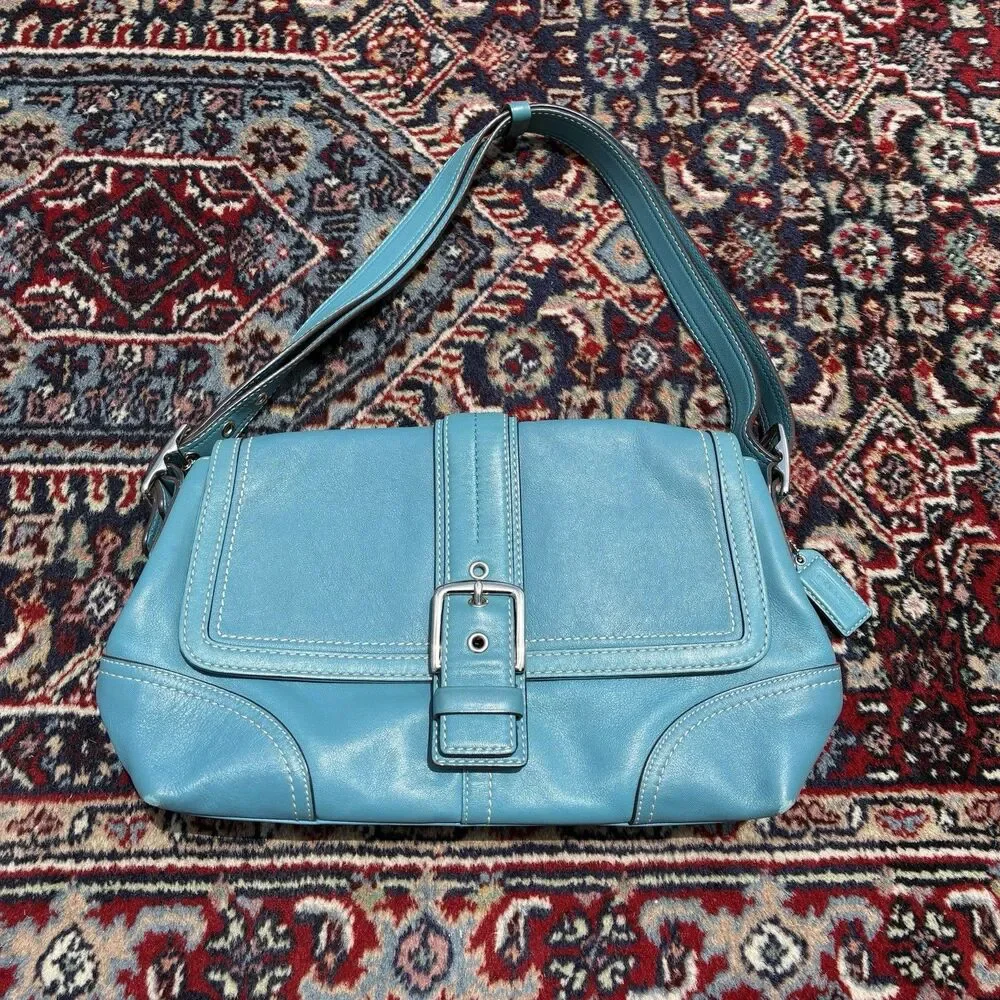 Coach F11196 MEDIUM Vintage Y2K Soho Flap Leather Shoulder Bag Blue